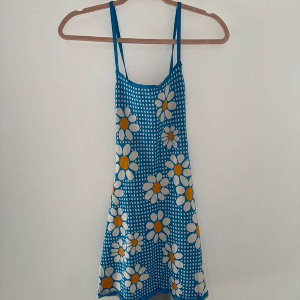 Blue Daisy Print Slip Dress - Women's